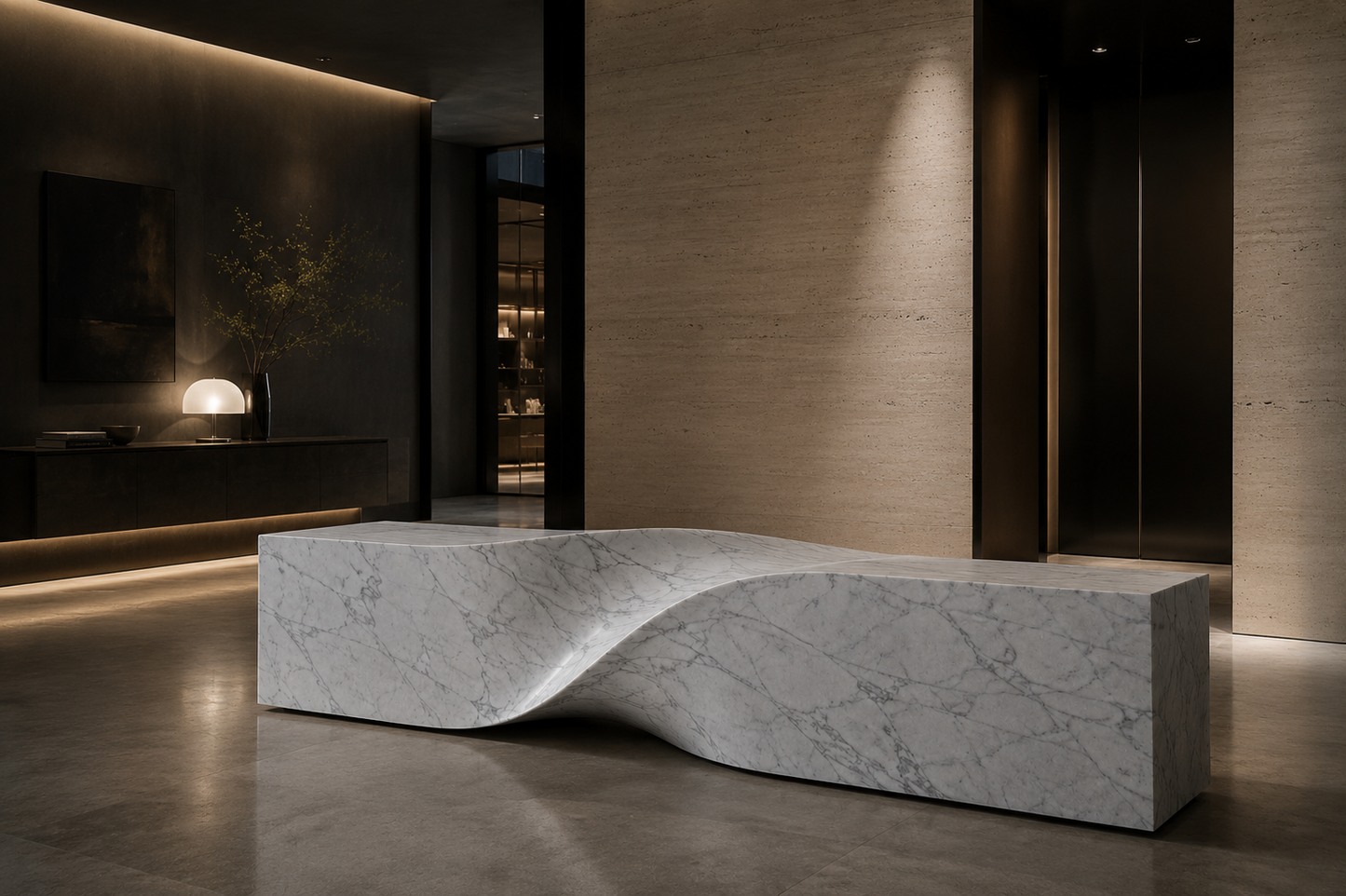 SOUL SCULPTURE BENCH IN MARBLE CARRARA 3M