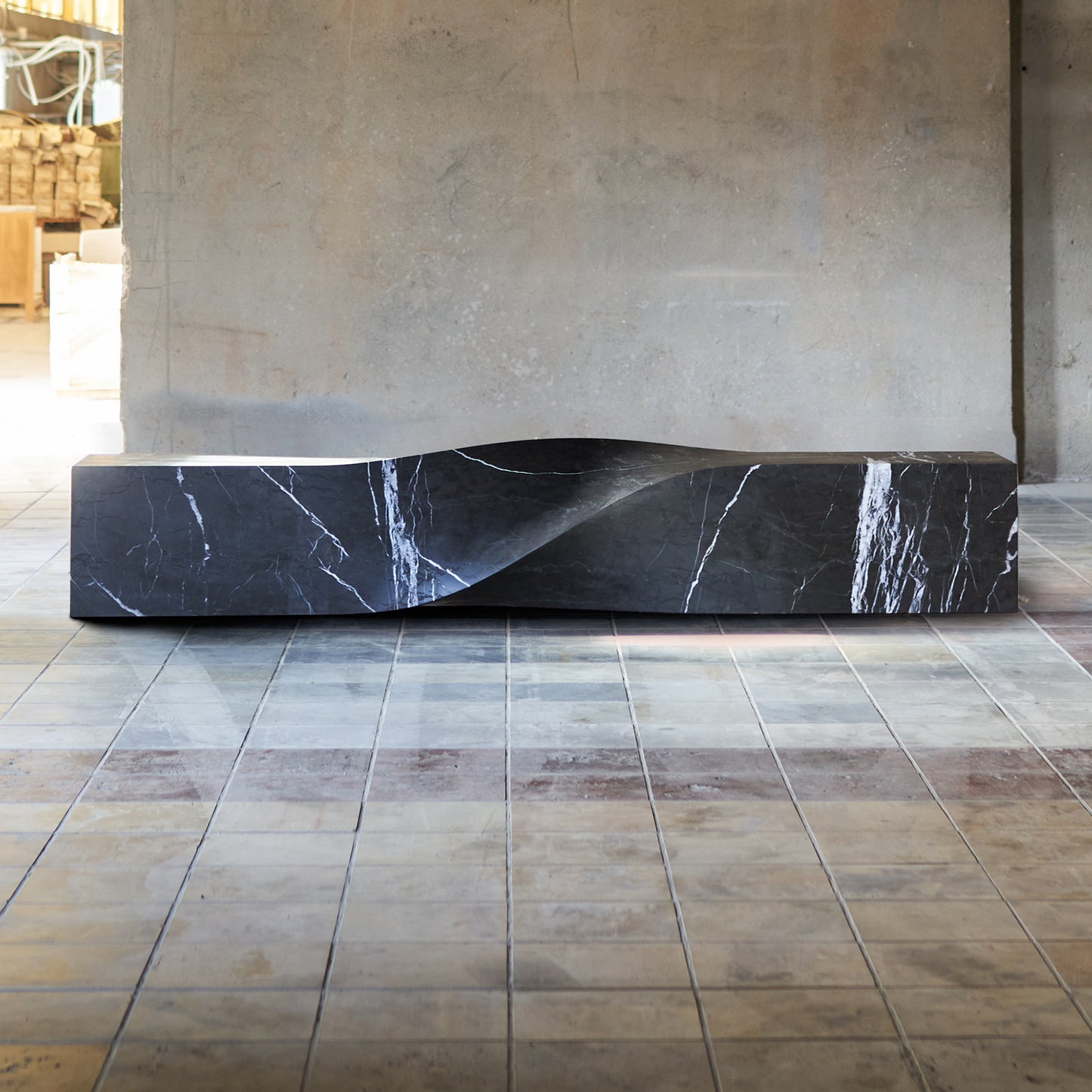 SOUL SCULPTURE BENCH IN MARBLE GREEN MACAEL 3M