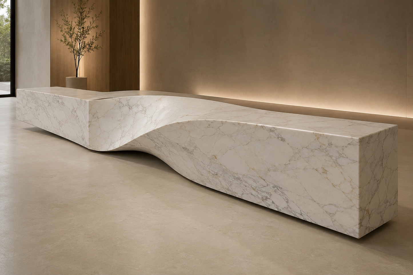 SOUL SCULPTURE BENCH IN MARBLE PERSIAN WHITE 3M